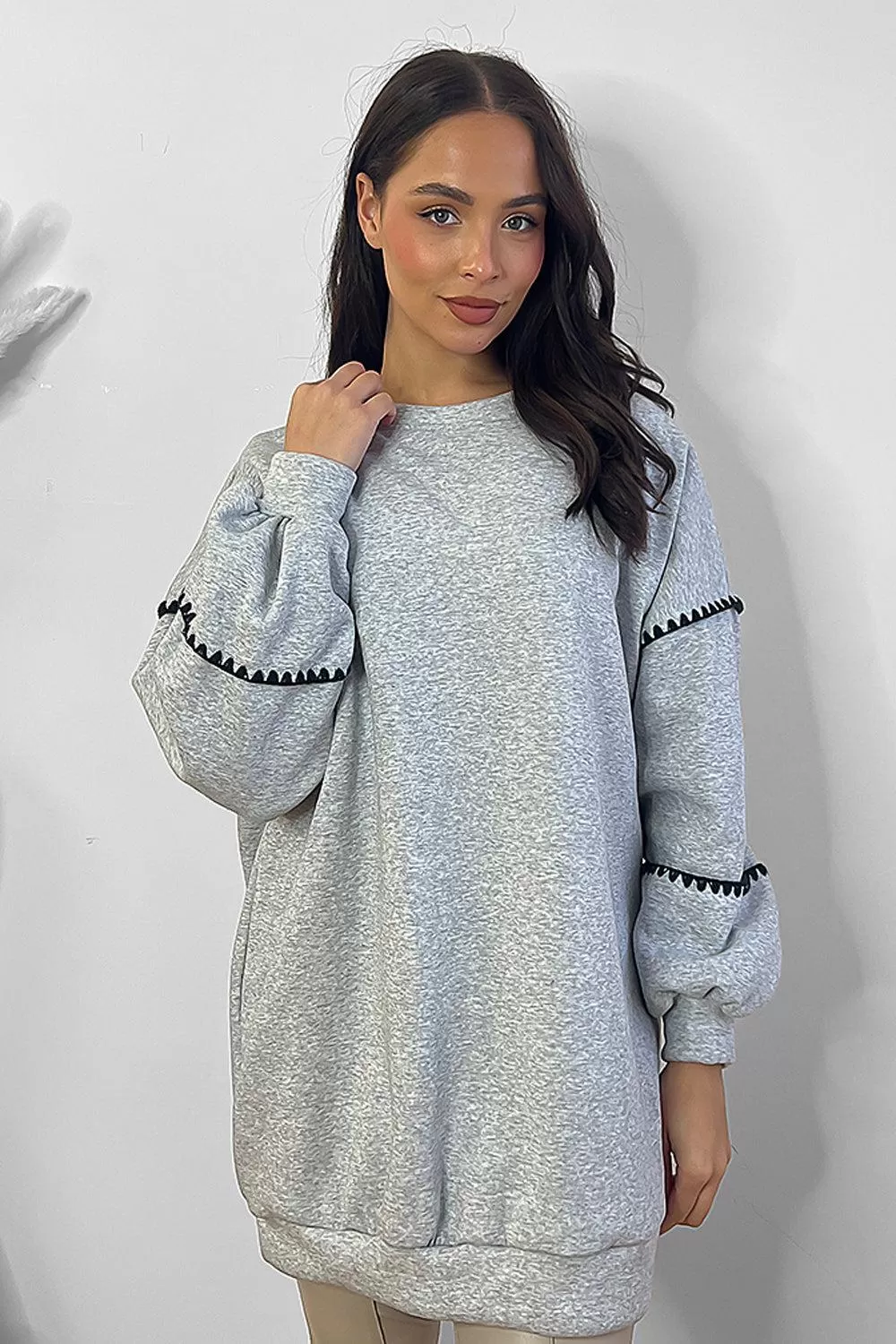 Contrast Stitch Trim Detail Oversized Sweatshirt