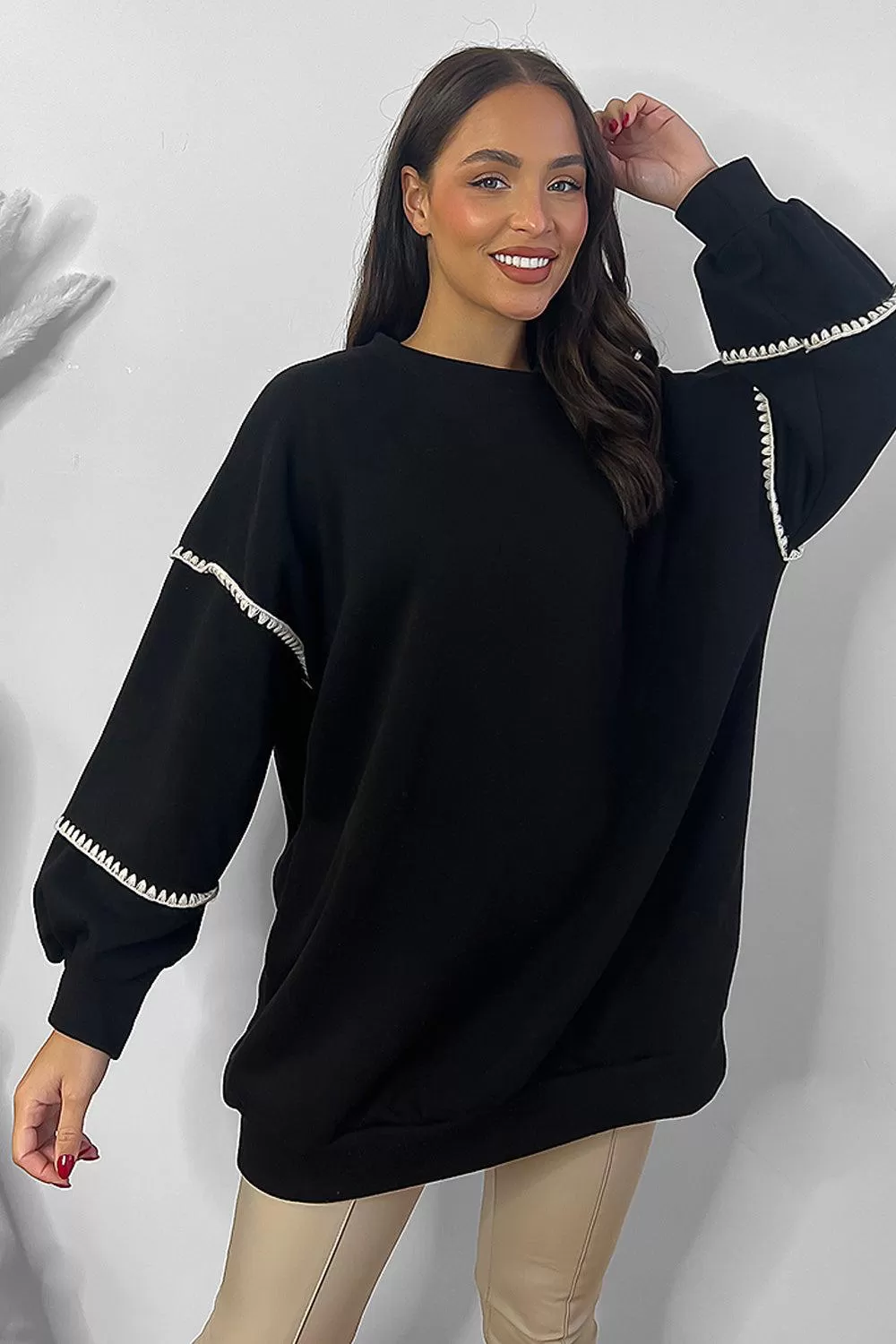 Contrast Stitch Trim Detail Oversized Sweatshirt