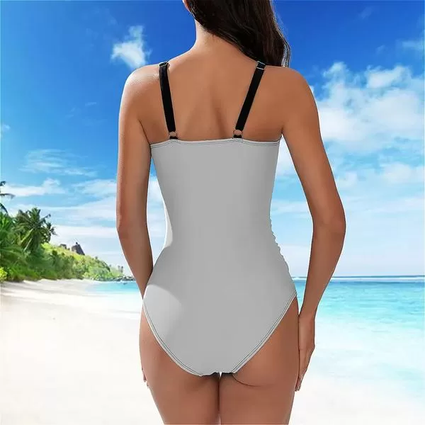 Custom Face White Black Women's Tummy Control Front Cross Backless Swimsuit Bathing Suit Cross Collar One Piece Swimsuit