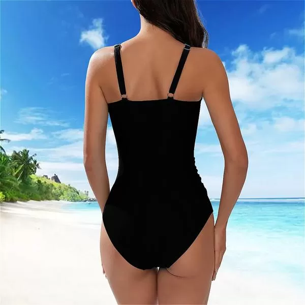 Custom Face White Black Women's Tummy Control Front Cross Backless Swimsuit Bathing Suit Cross Collar One Piece Swimsuit