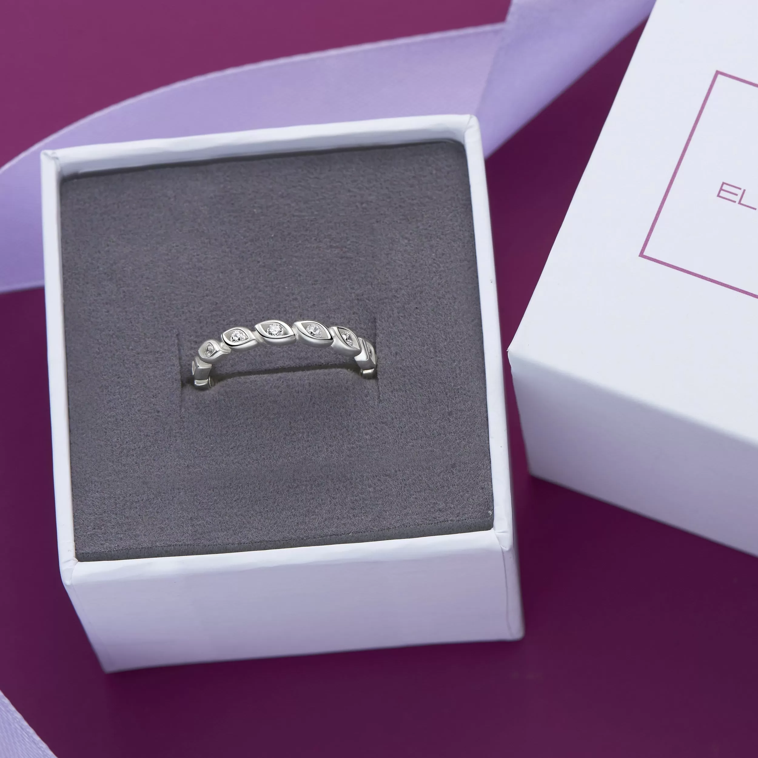 CZ Leaf Crown Sterling Silver Stackable Ring