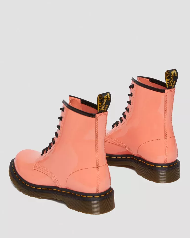 Doc Martens Women's 1460 PATENT LEATHER LACE UP BOOTS (CORAL LUCIDO)