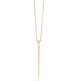 Doves Pave Diamond Single Line Triangle Dangle Drop Yellow Gold Necklace Pendant