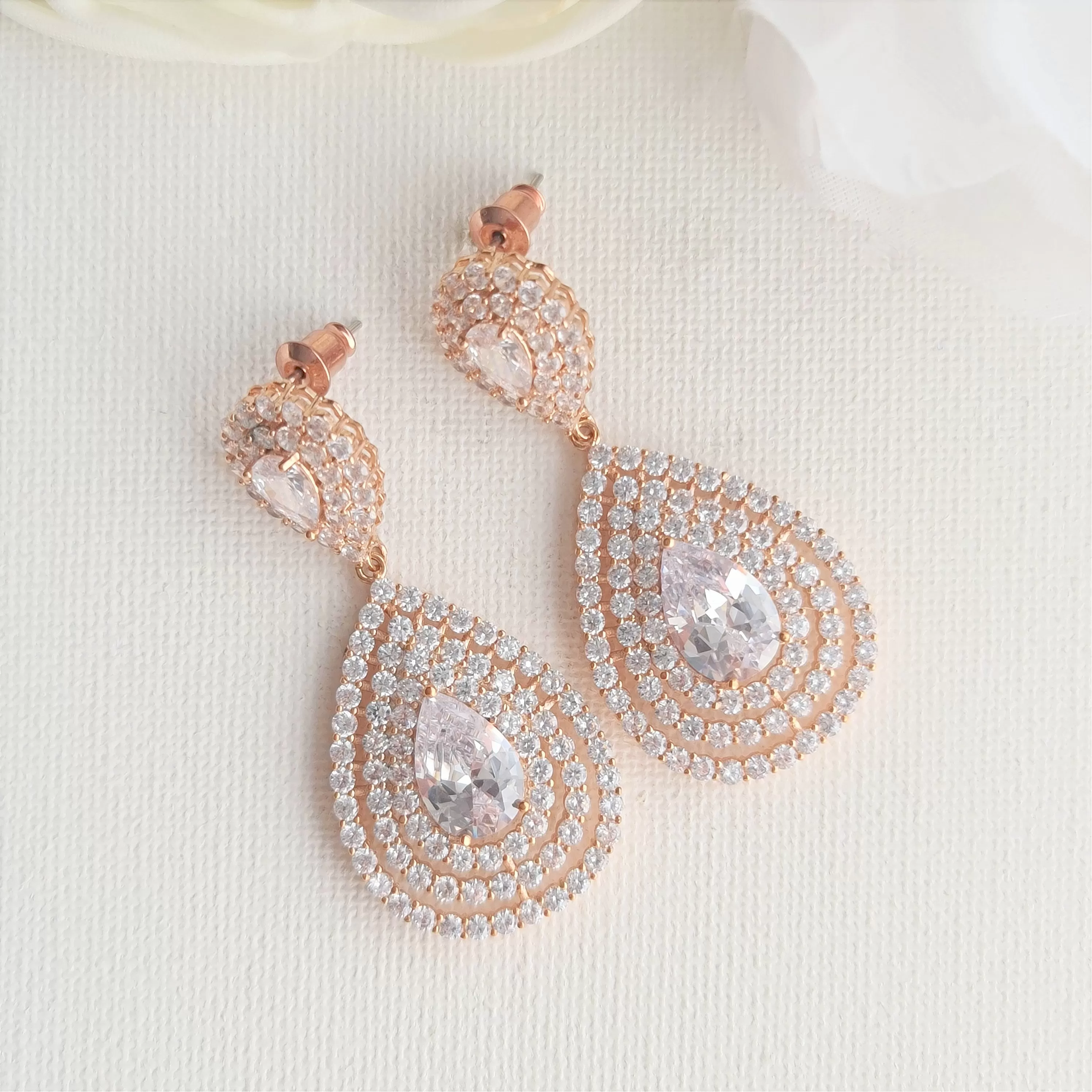 Drop Earrings for Brides Rose Gold-Etta