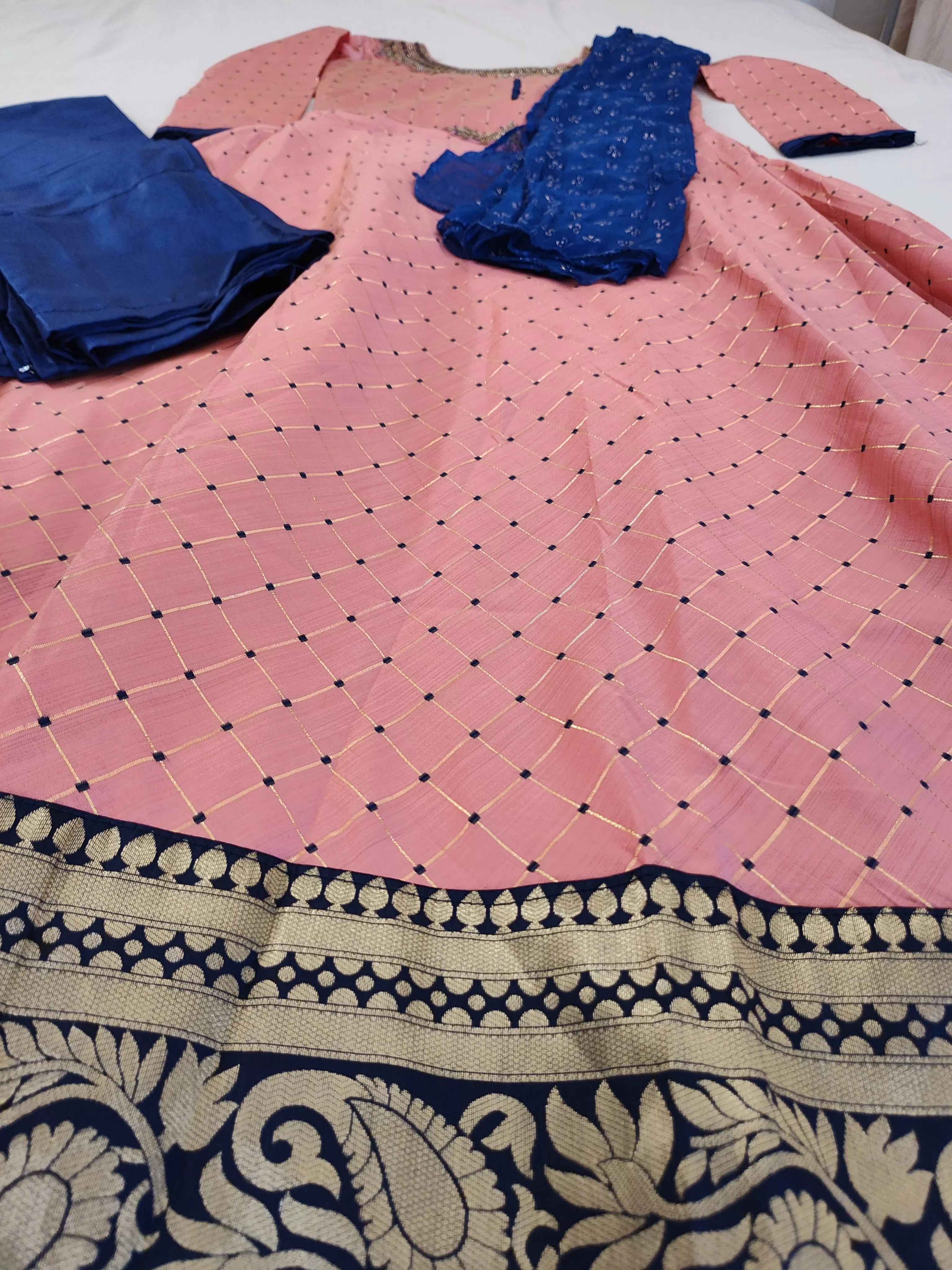 Elegant Pink Suit With Royal Blue Bottom And Dupatta