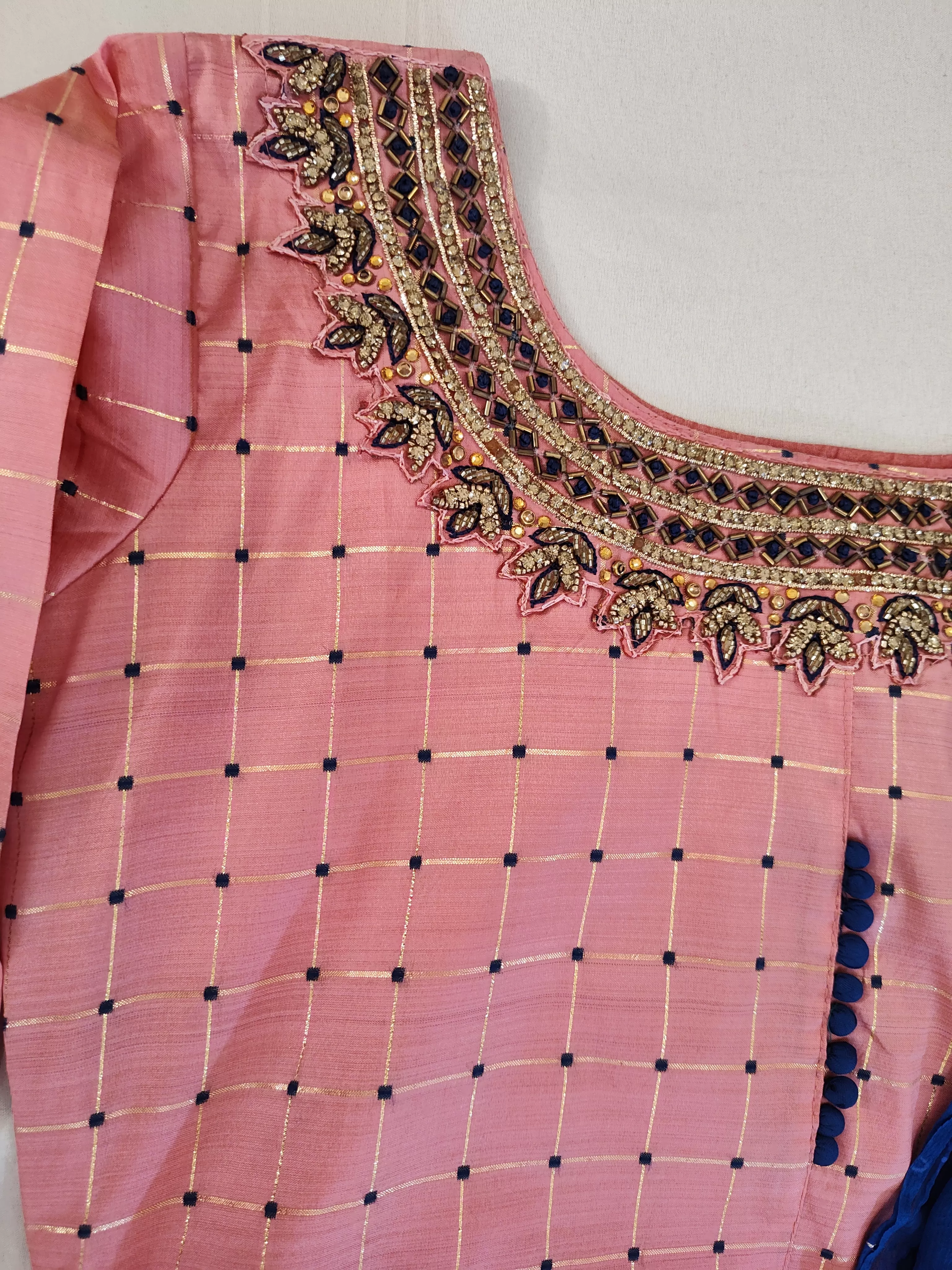 Elegant Pink Suit With Royal Blue Bottom And Dupatta