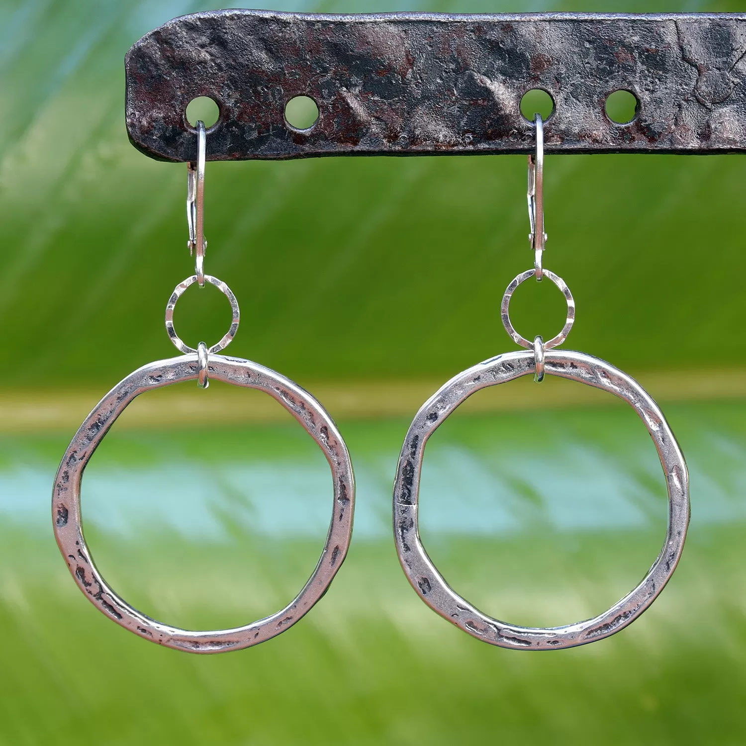 Enso - Small Hand forged Distressed Sterling Silver Hoop Earrings