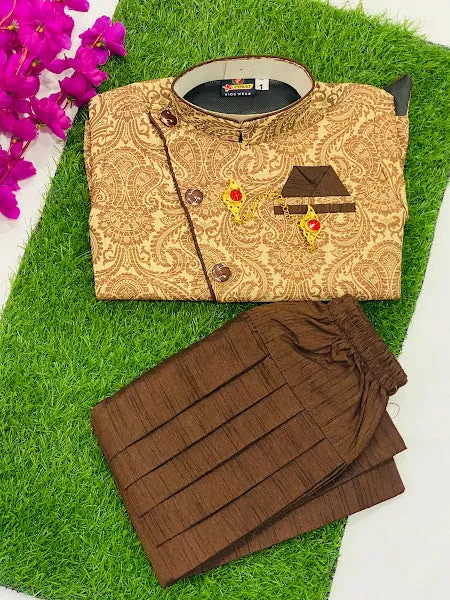 Fabulous Ethnic Kids Brown Silk Kurta Pajama Set