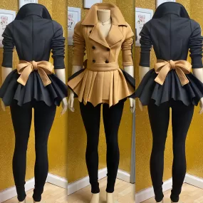 Flare Two Tone Bow Jacket ( Tan)