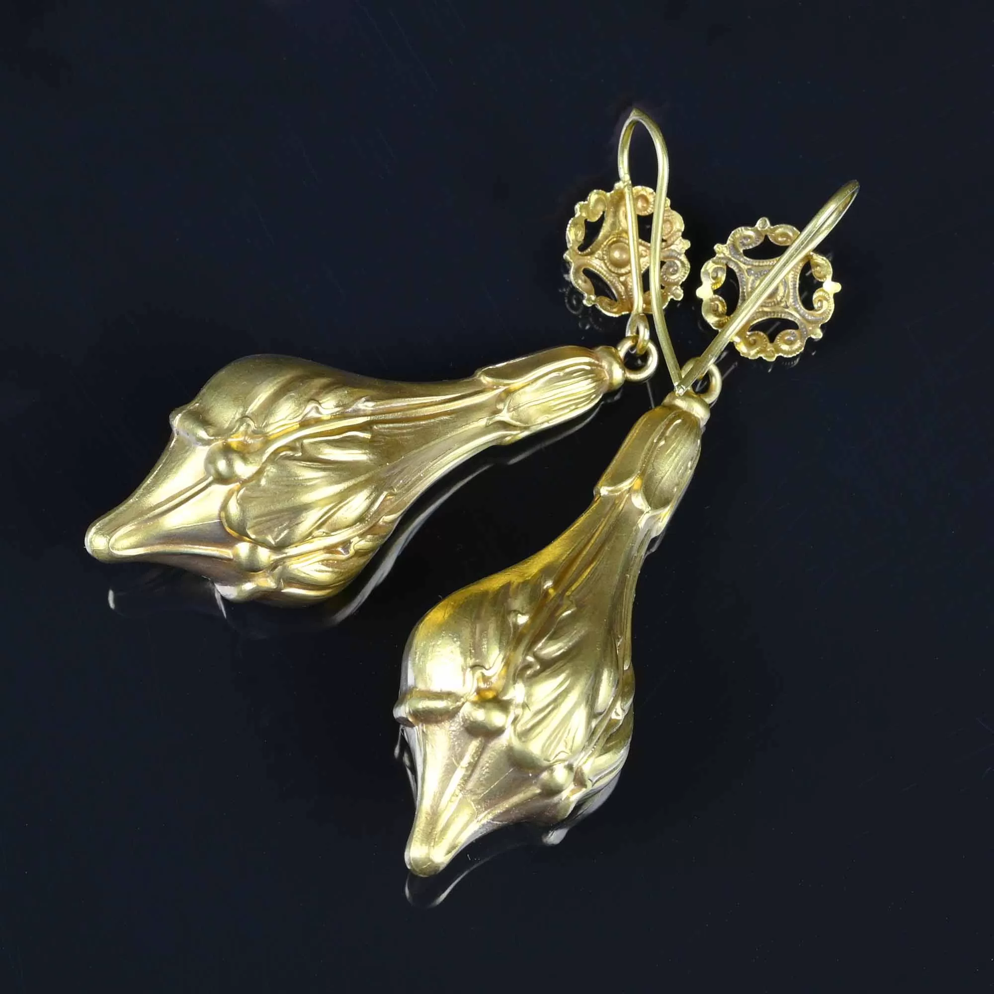 Gold Silver Long Statement Art Nouveau Earrings