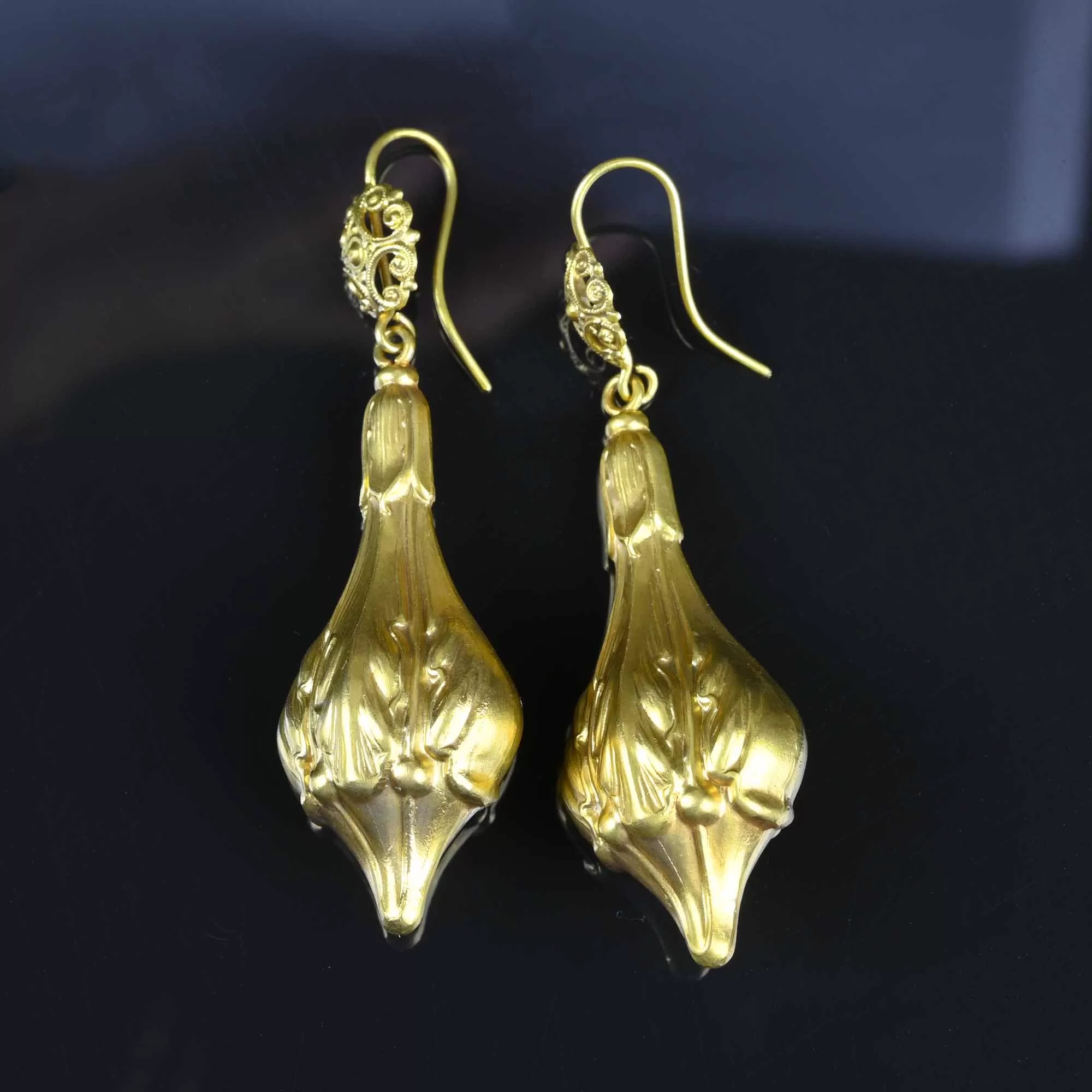 Gold Silver Long Statement Art Nouveau Earrings