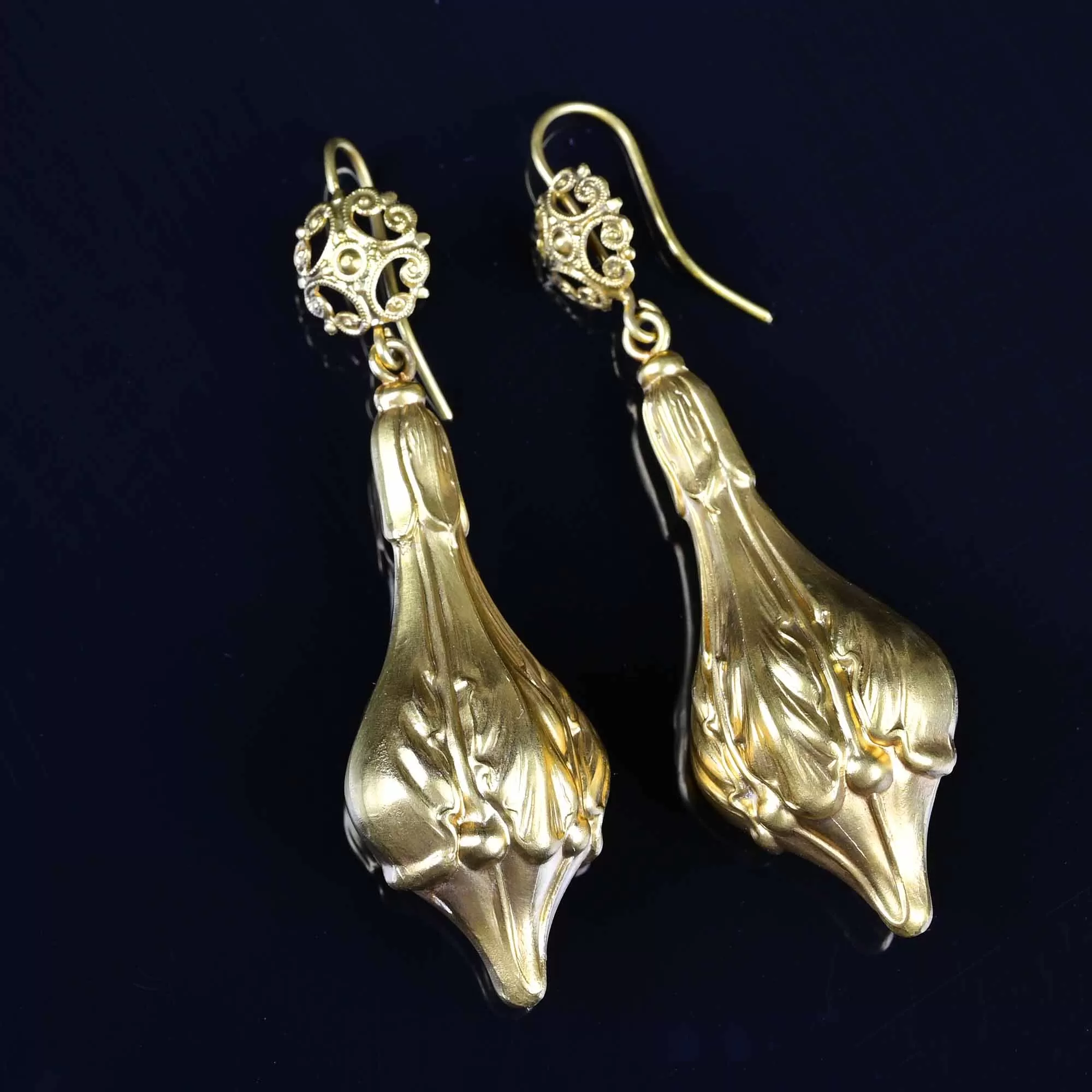 Gold Silver Long Statement Art Nouveau Earrings