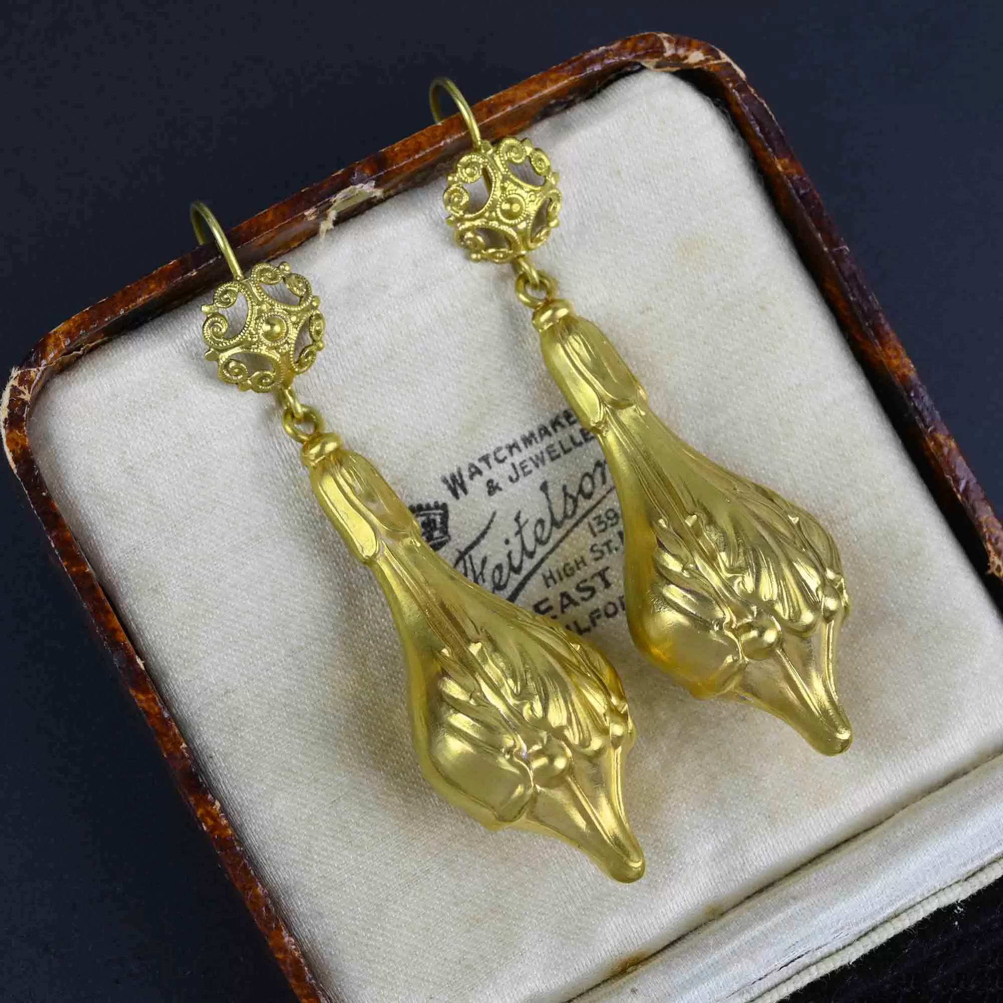 Gold Silver Long Statement Art Nouveau Earrings