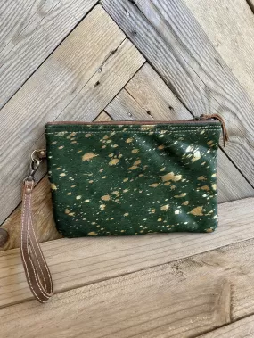 Gold Speckle Forest Green Pouch