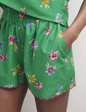 Green Floral Scallop Shorts Pyjama Set