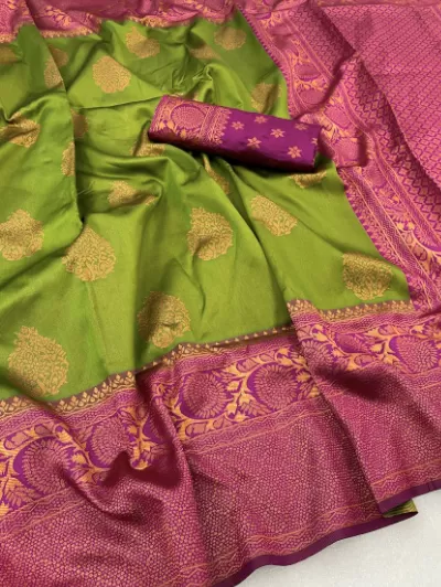 Green Pink Kanchipuram silk sarees Wedding