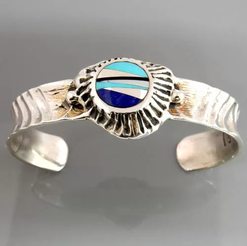 Handcrafted Sterling Silver Multi Stone Inlay Cuff Bracelet