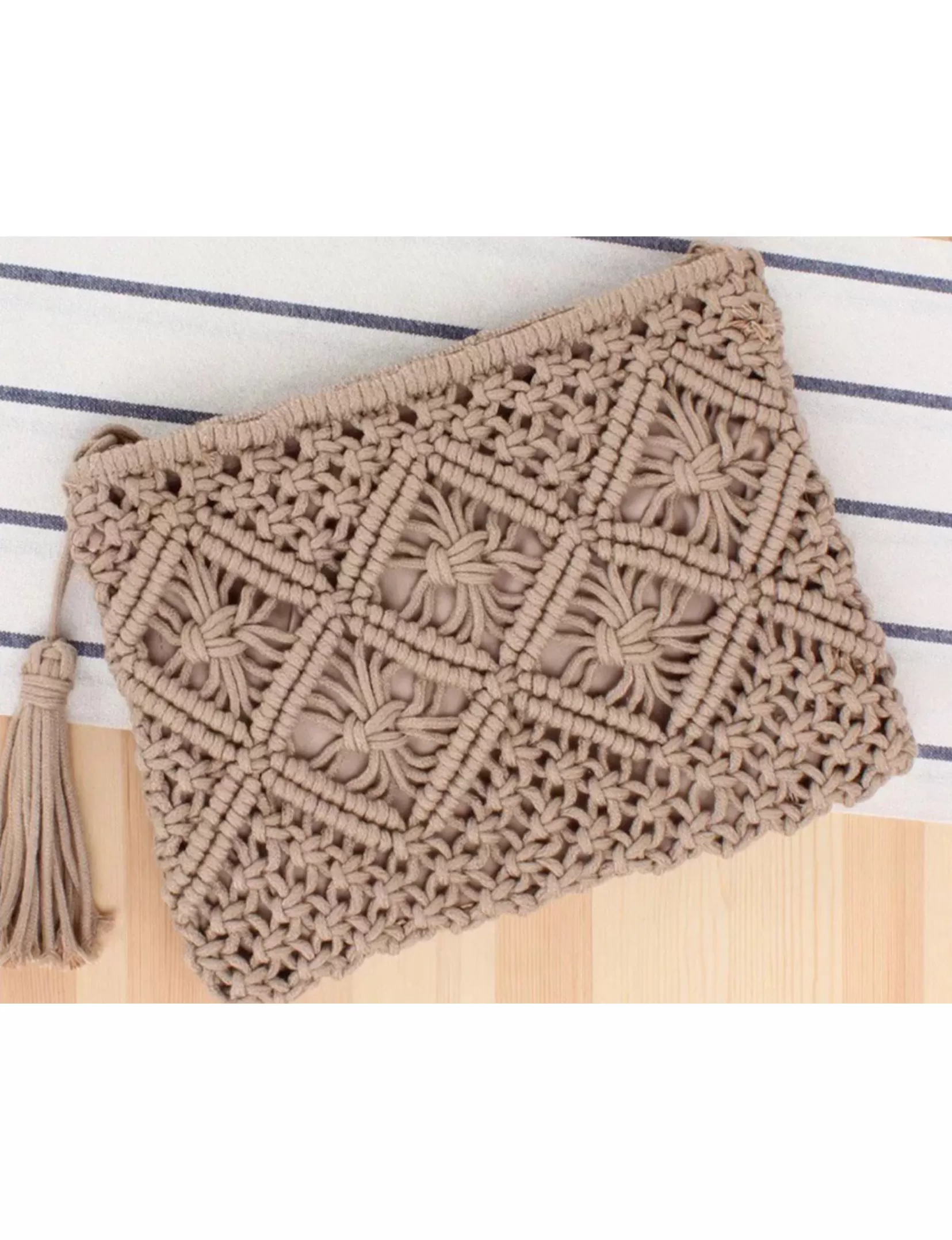 Handmade Cotton Rope Macrame Clutch, Stone