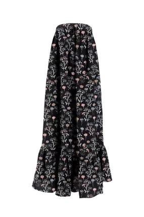 Hera Strapless Dress Black Retro Carnation Print