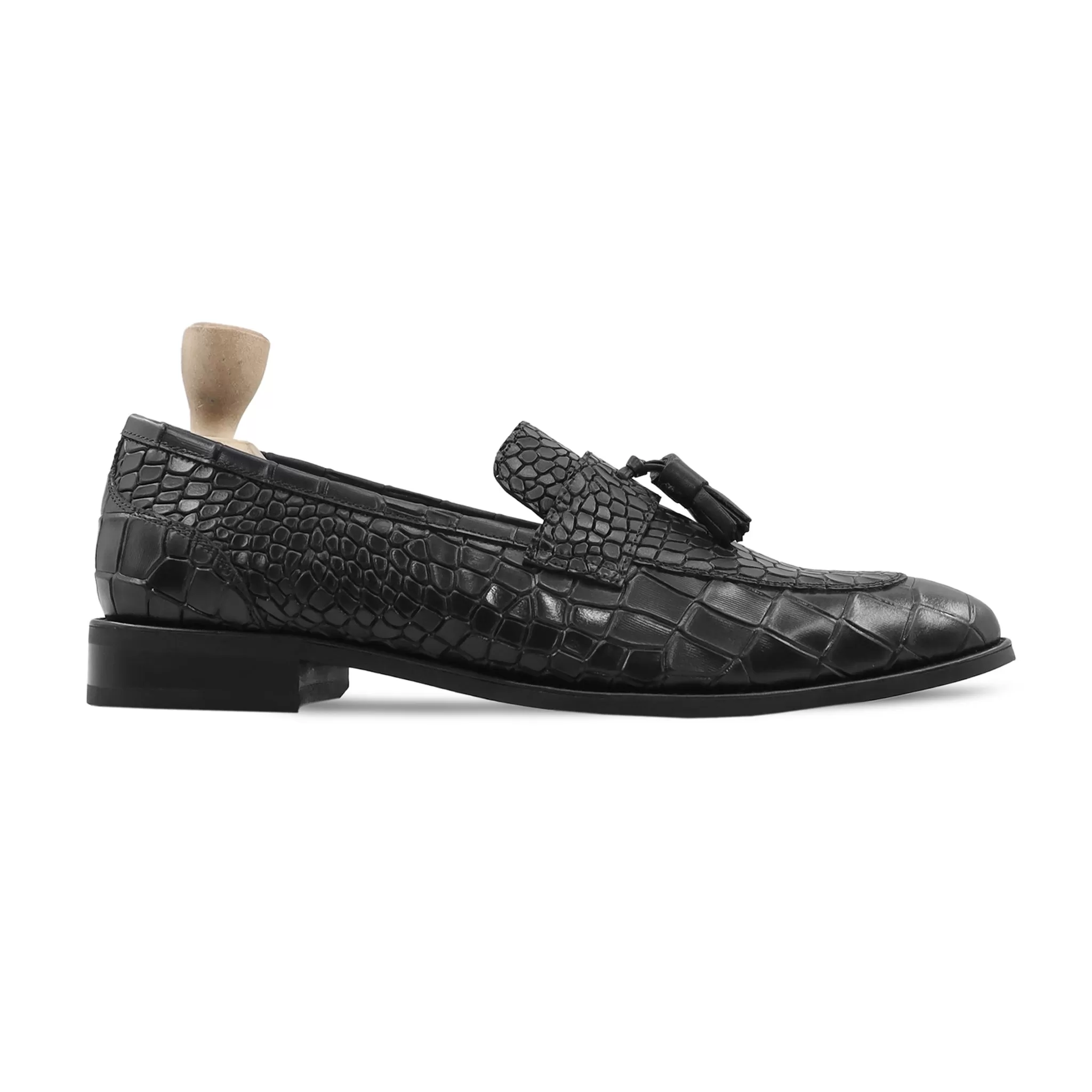 Jesenice - Men's Black Crocodile Printed Calf Leather Loafer