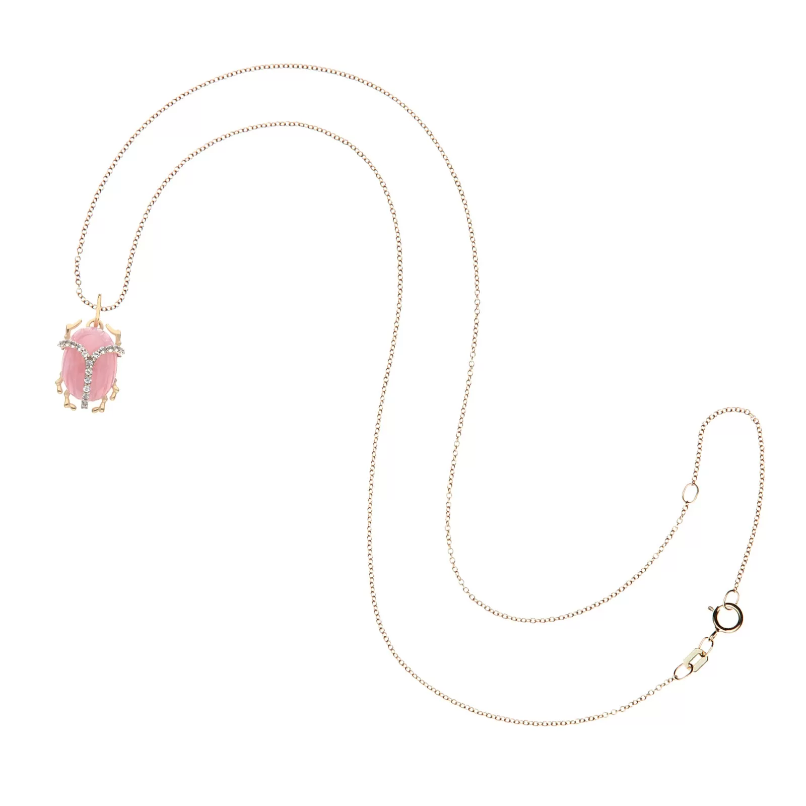 JW x House of Harris PROTECT Pink Jade Scarab Pendant in Solid Gold