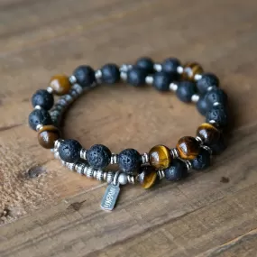 Lava Rock and Tiger's Eye Men's Wrap Bracelet, Solar Plexus Chakra Bracelet