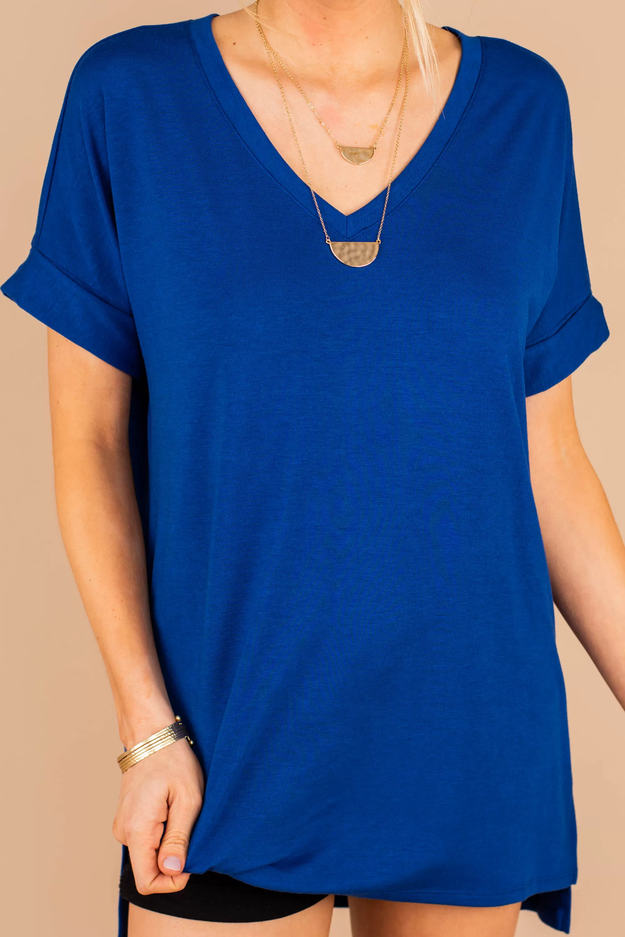 Make Your Life Easy Mid Navy Blue V-Neck Top