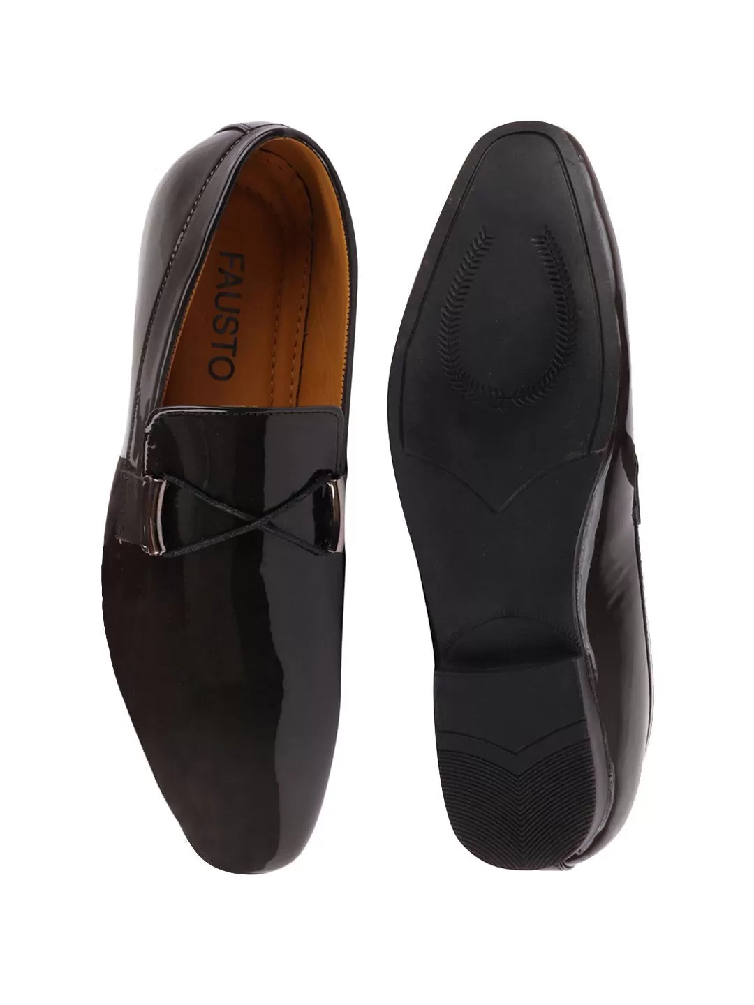 Men Black Casual Patent Leather Slip-On Loafers