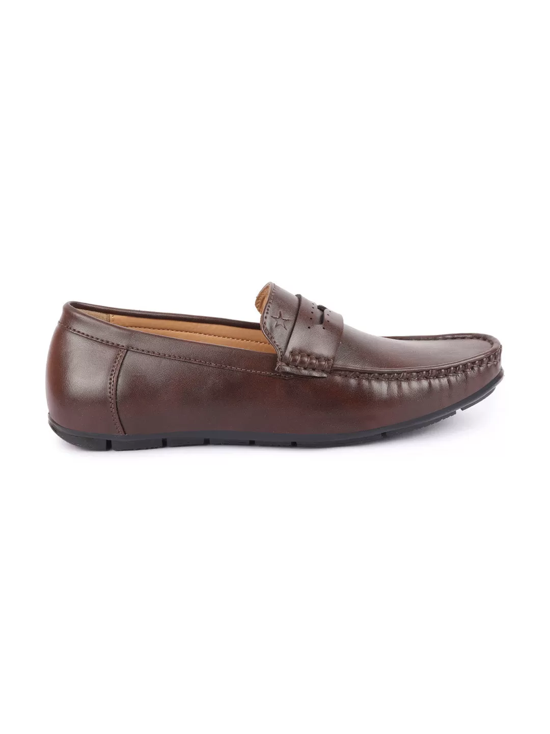 Men Brown Slip On Hand Stitched Driving Loafers Casual Shoes