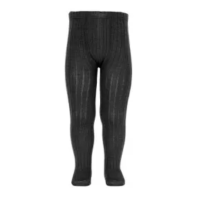 Merino wool-blend rib tights BLACK