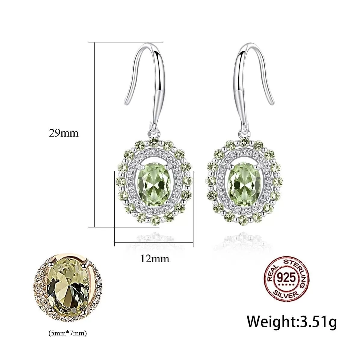 Mint Green Fashion Peridot Gemstone Hook Earrings - 925 Sterling Silver