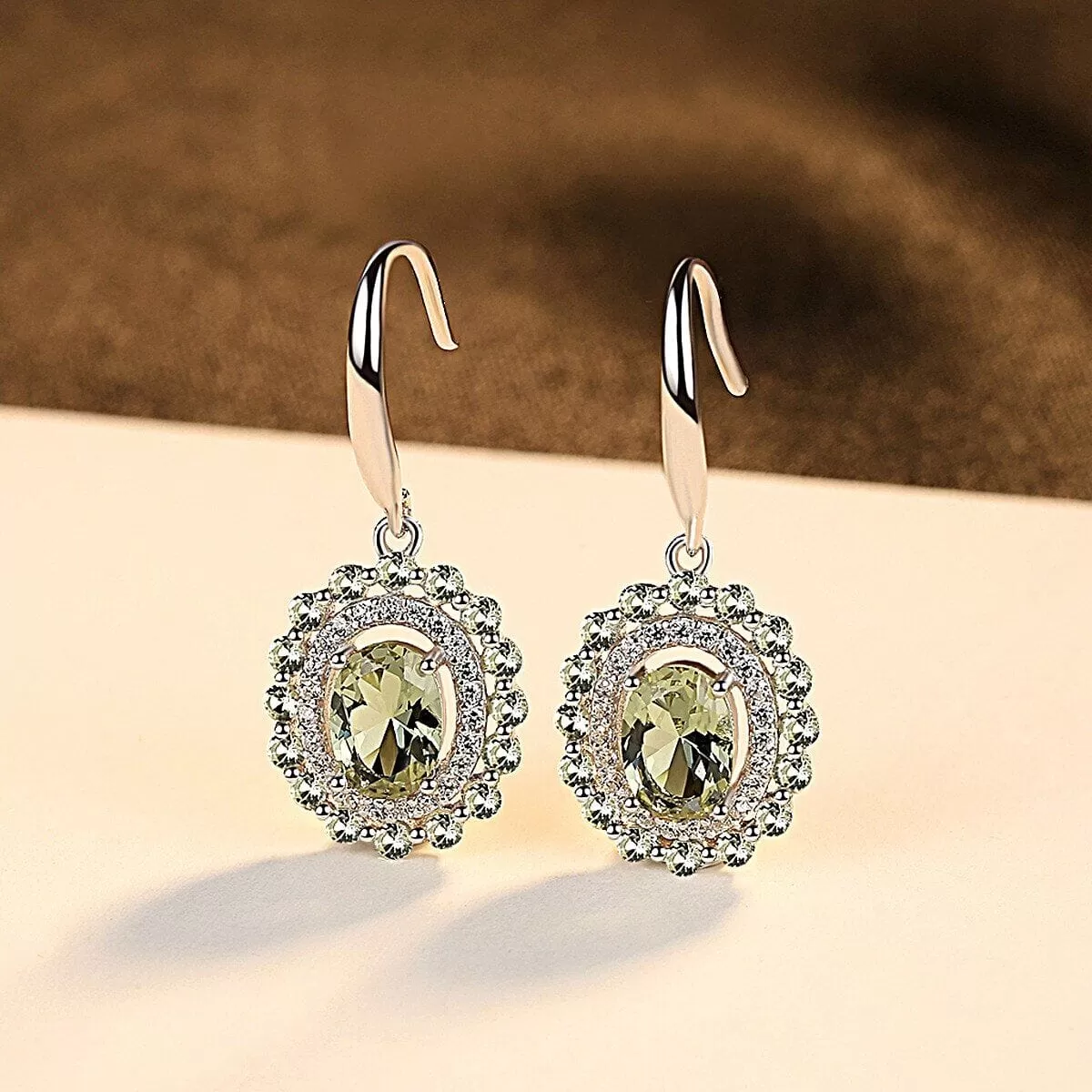 Mint Green Fashion Peridot Gemstone Hook Earrings - 925 Sterling Silver