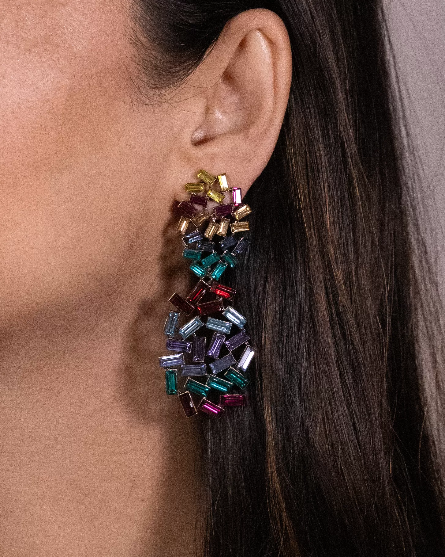 Multicolour rhinestone dangler earrings