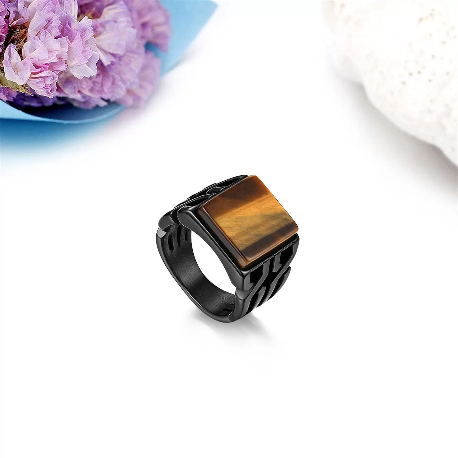 New Vintage Stainless Steel Tiger Eye Stone Punk Ring Jewelry For Man