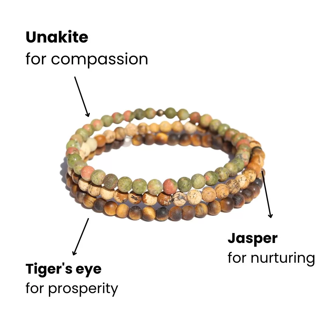 Nurture Matte Unakite Jasper & Tigers Eye Bracelet Set