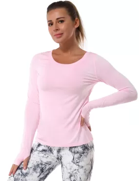 Open Back Long Sleeve Tops lightpink_yogastudio