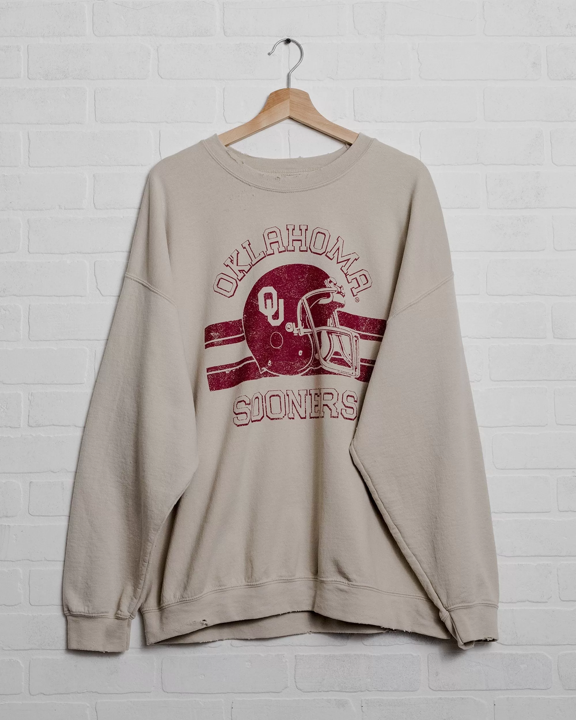 OU Champion Helmet Sand Thrifted Sweatshirt