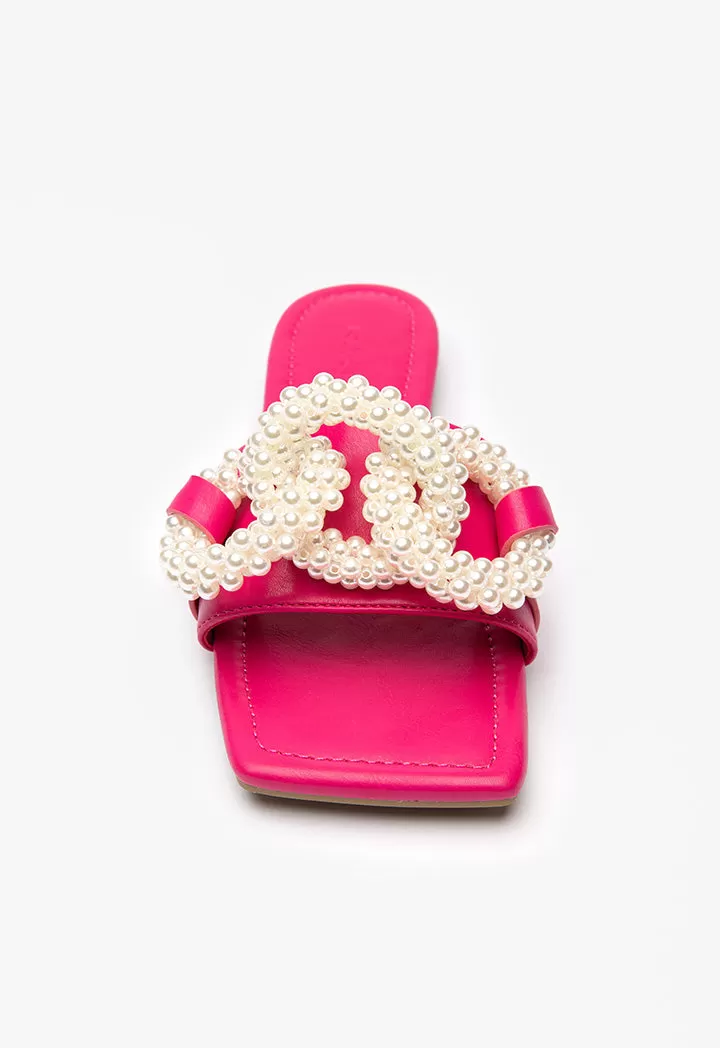 Pearly Linked PU Leather Slides