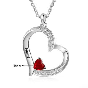 Personalized Name And Birthstone Engraved Heart-Shaped Pendant