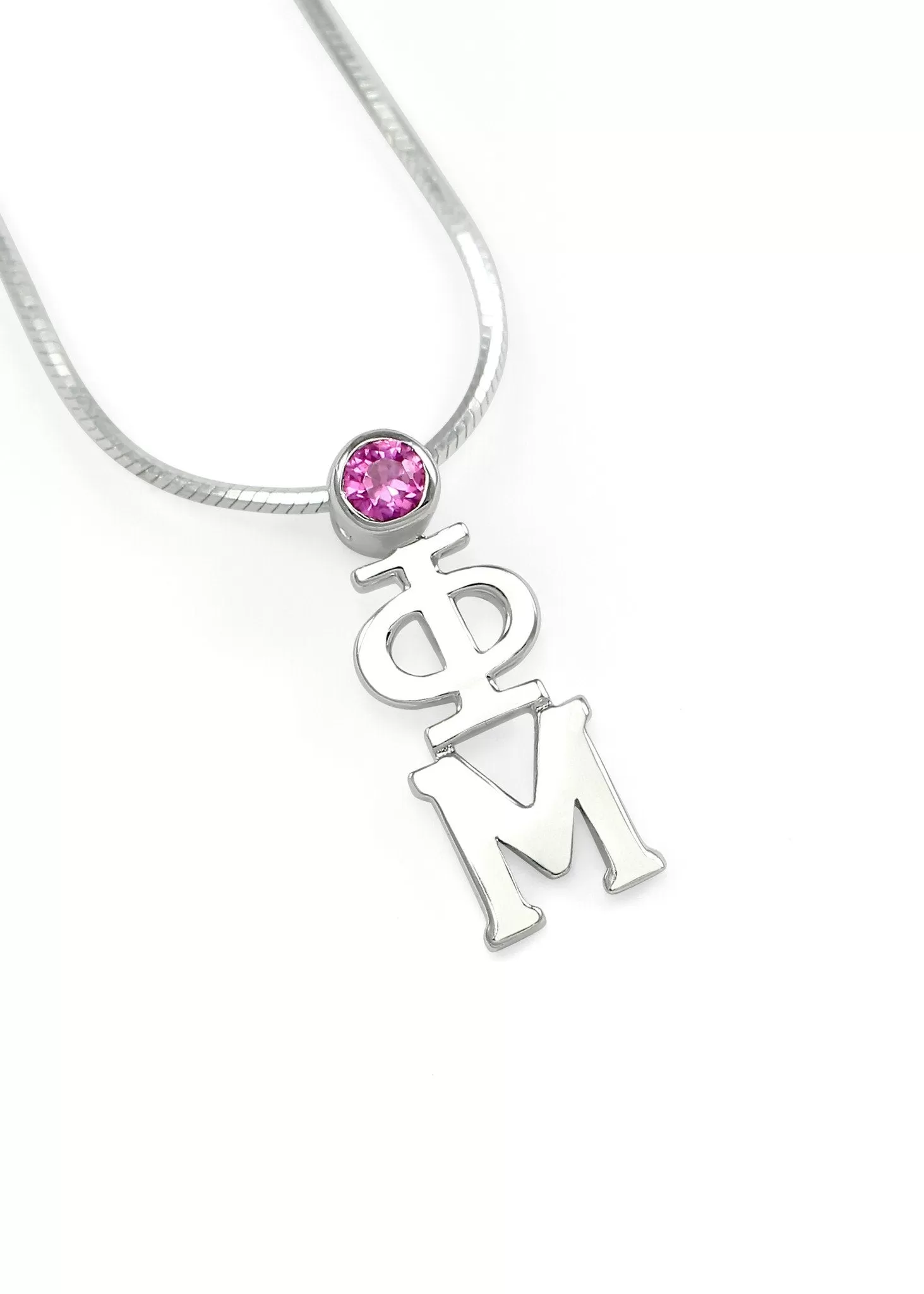 Phi Mu Sterling Silver Lavaliere with CZ Rose Crystal