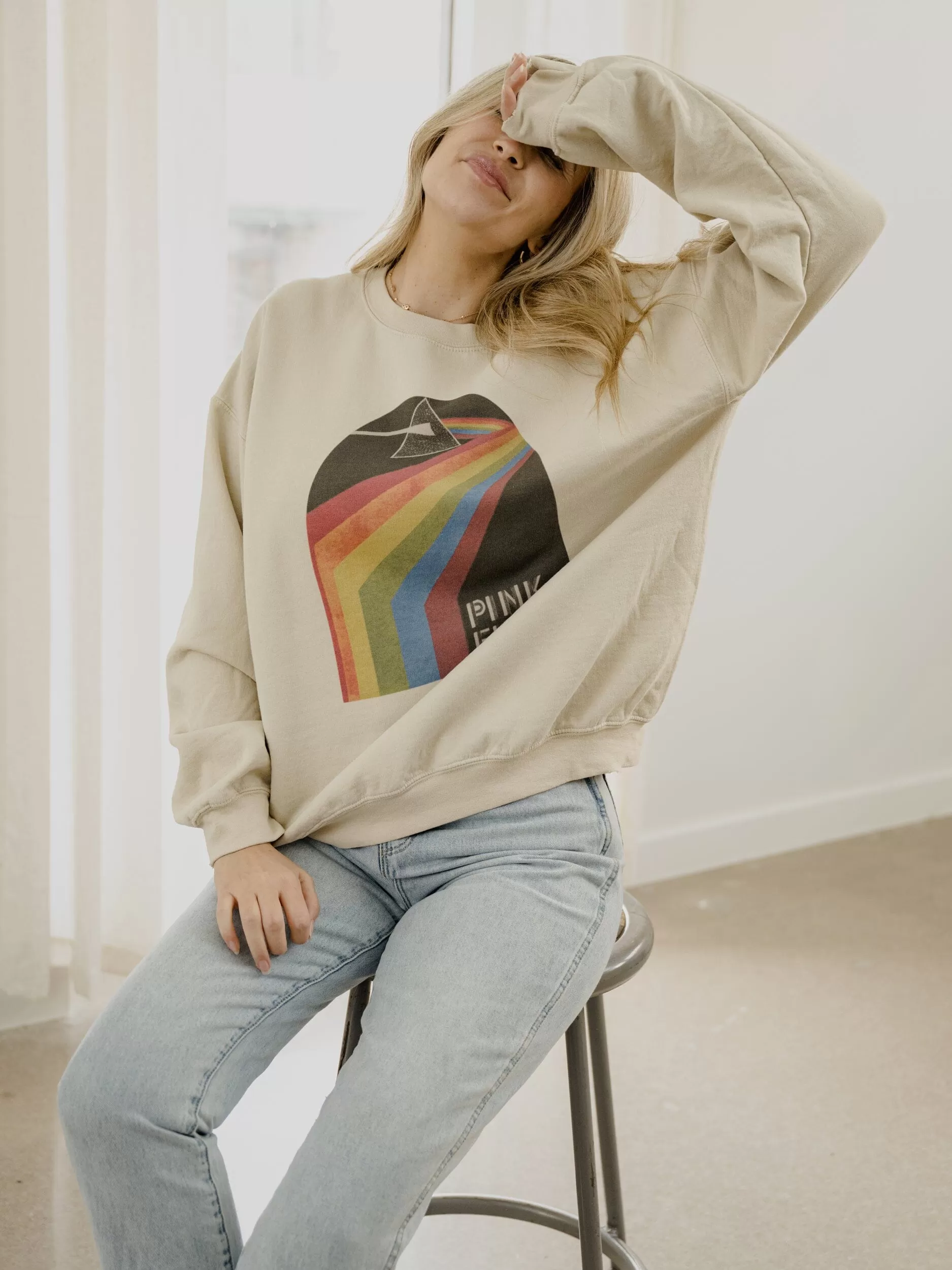 Pink Floyd Dark Side of the Moon Sand Thrifted Sweatshirt