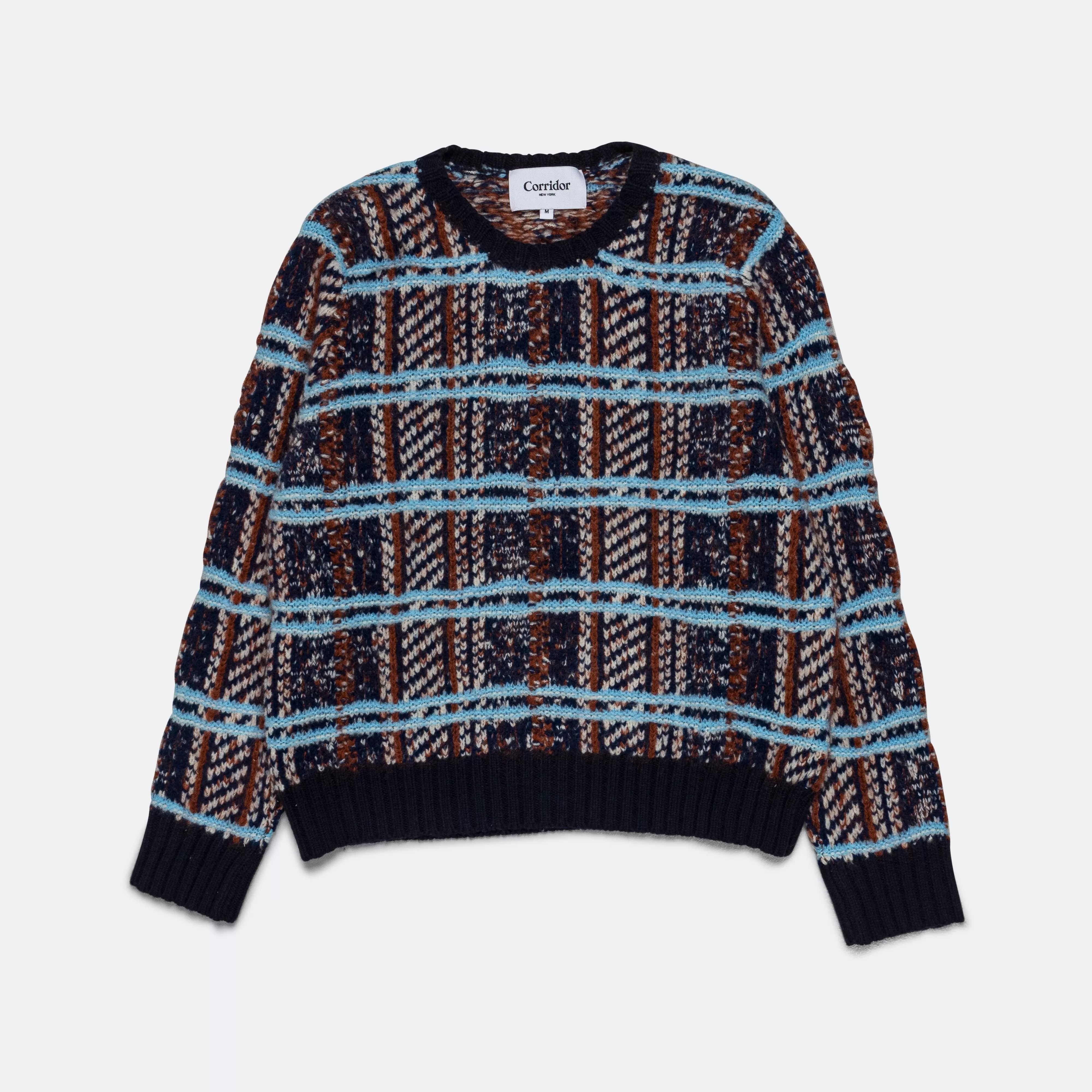 Plaid Merino Crewneck - Midnight