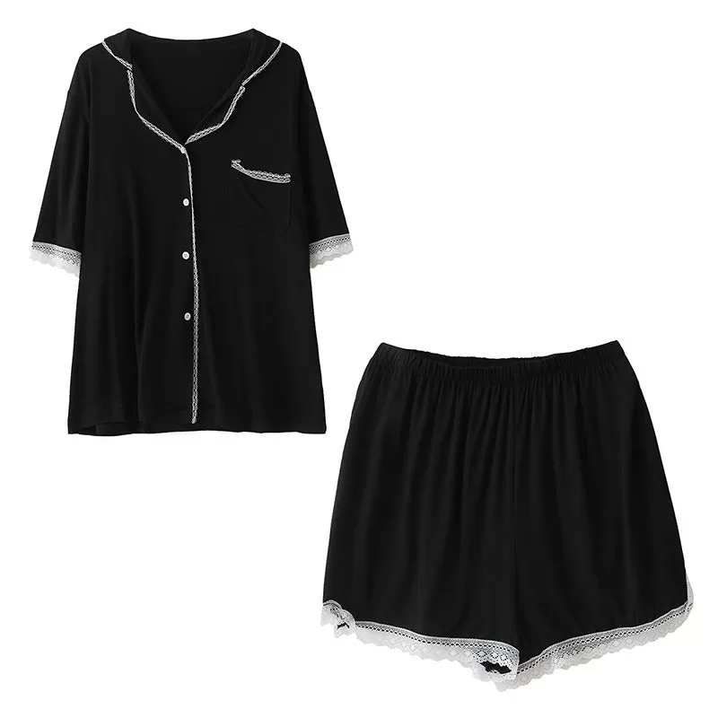 Plus Size Pyjamas Collar Shirt and Shorts Set (EXTRA BIG SIZE)