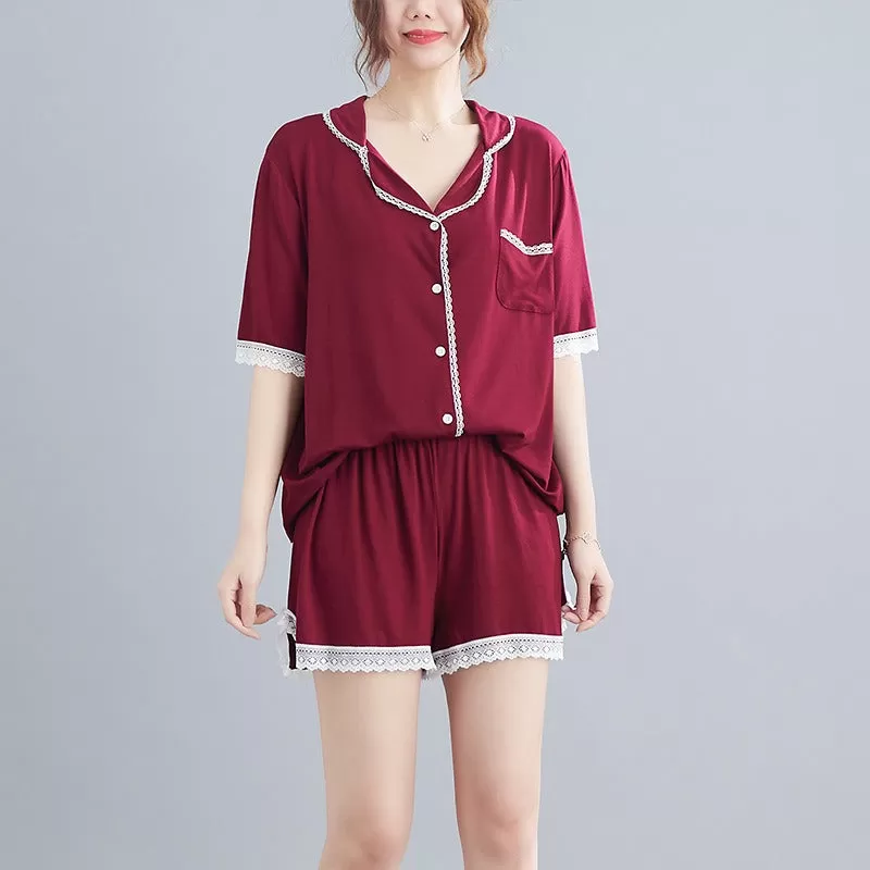 Plus Size Pyjamas Collar Shirt and Shorts Set (EXTRA BIG SIZE)