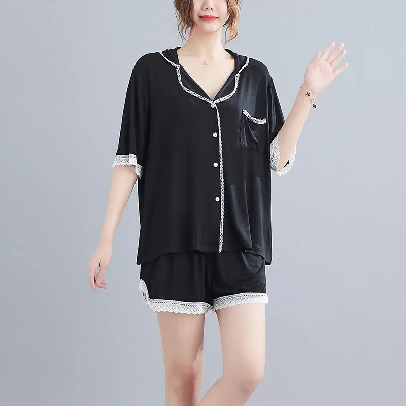 Plus Size Pyjamas Collar Shirt and Shorts Set (EXTRA BIG SIZE)