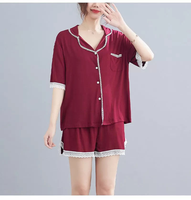 Plus Size Pyjamas Collar Shirt and Shorts Set (EXTRA BIG SIZE)