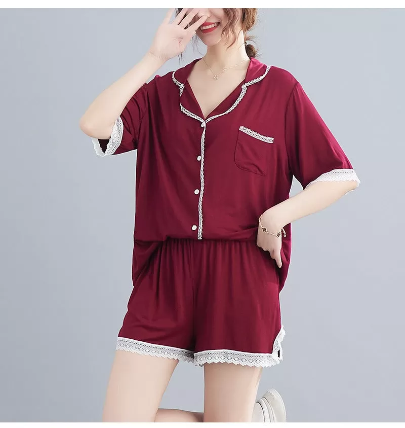 Plus Size Pyjamas Collar Shirt and Shorts Set (EXTRA BIG SIZE)