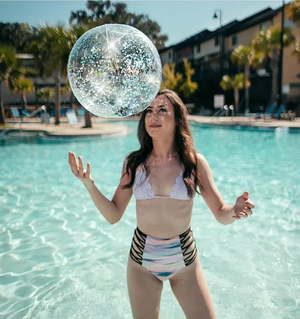 PoolCandy Inflatable Jumbo Beach Ball - Silver Holographic Glitter