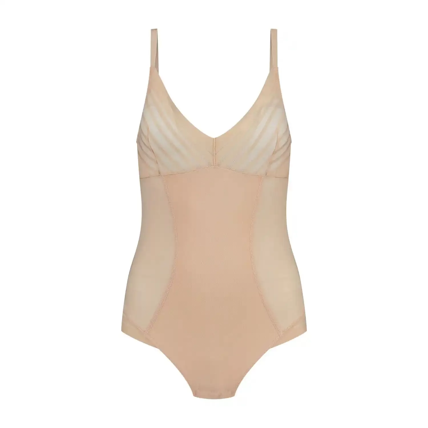 Powermesh Bodysuit Thong Back - Beige