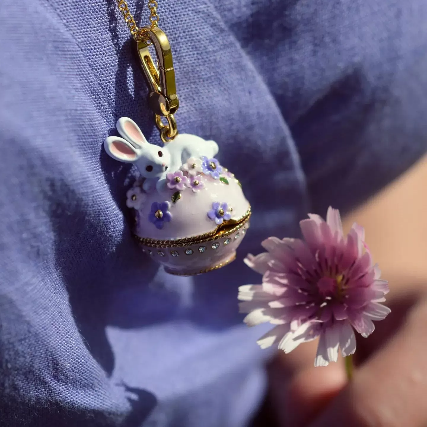 Rabbit Flower Box Pendant Necklace